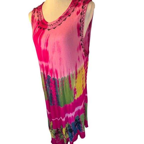 In Gear Resort tie-dye asymmetric embroidered sleeveless bohemian midi dress OS - Picture 10 of 11